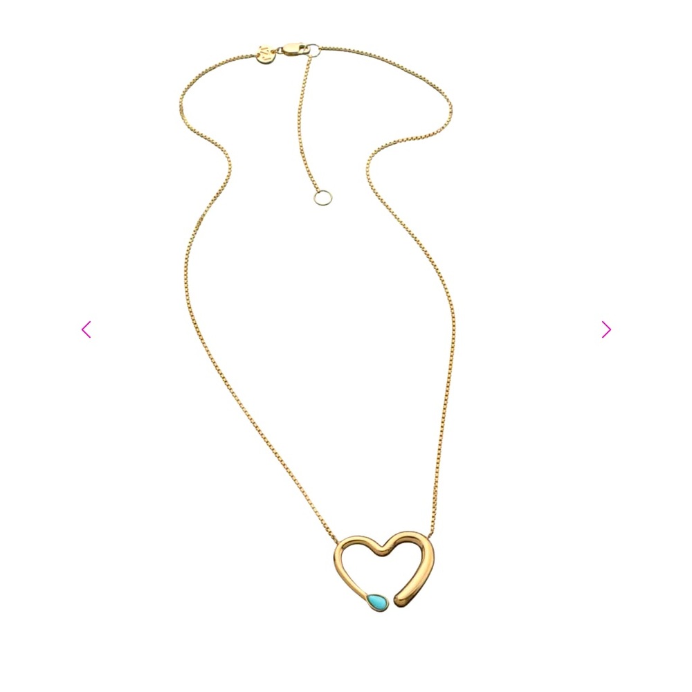 Jennifer Zeuner 14k Gold Vermeil Sterling Silver Turquoise Heart necklace 16/18”